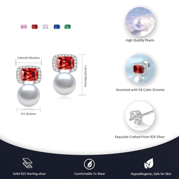 5A Blue Cubic Zirconia Real Cultured Pearls Earrings 925 Sterling Silver - Picture 4 of 6